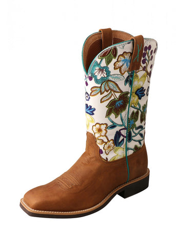 TWISTED X LADIES TOP HAND 11" BOOT TAN FLORAL
