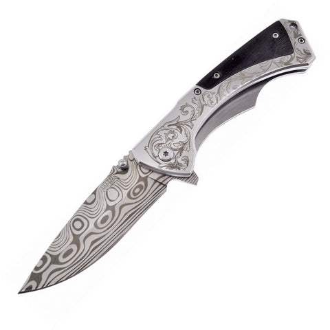 FROST POCKET KNIFE LOCKLINER 5" BLACK WOOD ETCHED FSHP136BE 