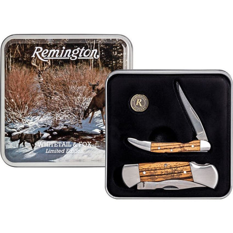 REMINGTON KNIFE - GIFT SET 2 KNIVES - WHITETAILS & FOX SCENE TIN - R15716