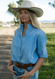 BLACK COLT LADIES SHIRT S/S LINEN AVA BLUE [SZ:10]