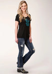 ROPER WOMENS FIVE STAR COLLECTION SS TEE SOLID BLACK CACTUS [SZ:XS]