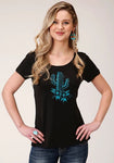 ROPER WOMENS FIVE STAR COLLECTION SS TEE SOLID BLACK CACTUS [SZ:XS]