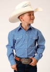 ROPER BOYS SHIRT LS AMARILLO COLLECTION PRINT BLUE [SZ:XS]