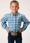 ROPER BOYS SHIRT LS AMARILLO COLLECTION PLAID BLUE [SZ:XL]