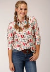 ROPER WOMENS FIVE STAR COLLECTION LS SHIRT PRINT MULTI BOOTS [SZ:XS]