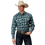 ROPER MENS SHIRT LS KARMAN CLASSIC 55/45 COLLECTION PLAID BLUE [SZ:S]