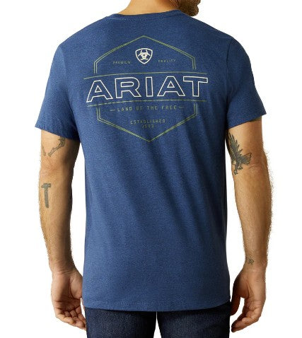 ARIAT MENS TEE SHIRT - LINE FRAME HEX SS TEE DENIM BLACK HEATHER - 10054773 [SZ:M]