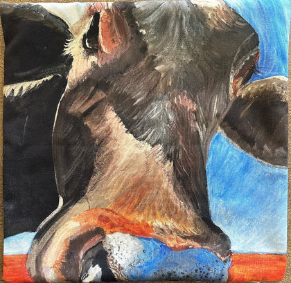 MICHELLE CRONER CUSHION COVER BLUE COW