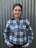 GROVERS LADIES L/S SHIRT FLANNO BLUE CHECK [SZ:18]