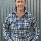 GROVERS LADIES L/S SHIRT FLANNO NAVY CHECK [SZ:16]