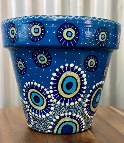 THE POT LADY HAND PAINTED POT BLUE YONDER