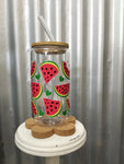 LOVE LACEY GLASS TUMBLER WITH LID & STRAW - WATERMELON