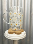 LOVE LACEY COFFEE MUG DOUBLE WALL 440ML - HOT/COLD - WHITE DAISY