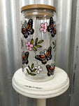 LOVE LACEY GLASS TUMBLER WITH LID & STRAW - BUTTERFLIES