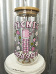 LOVE LACEY GLASS TUMBLER WITH LID & STRAW - PICNIC SEASON