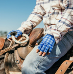 BUSH MITS SUN PROTECTION GLOVES HAMILTON BLUE GINGHAM [SZ:M]