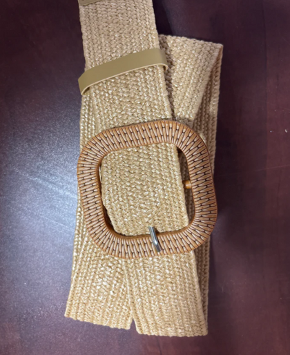 BLACK COLT LADIES WOVEN BELT SQUARE BEIGE STRAW