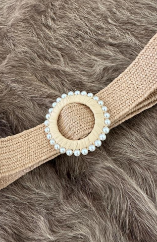 BLACK COLT LADIES WOVEN BELT PEARL CIRCLE BEIGE 