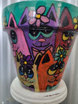 THE POT LADY HAND PAINTED POT DANDY CATS