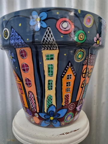 THE POT LADY HAND PAINTED POT WHIMSICAL TERRACE