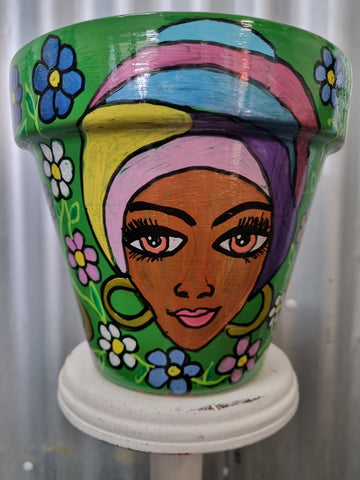 THE POT LADY HAND PAINTED POT EXOTIC BEAUTY