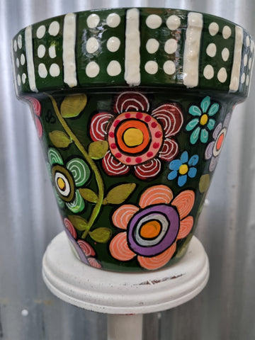 THE POT LADY HAND PAINTED POT HYPNOTIC FLORAL