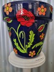 THE POT LADY HAND PAINTED POT NAVY FLORAL