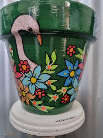 THE POT LADY HAND PAINTED POT SWAN GARDEN
