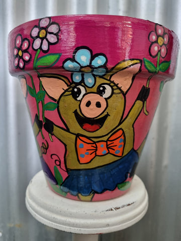 THE POT LADY HAND PAINTED POT PARTY PIGS 