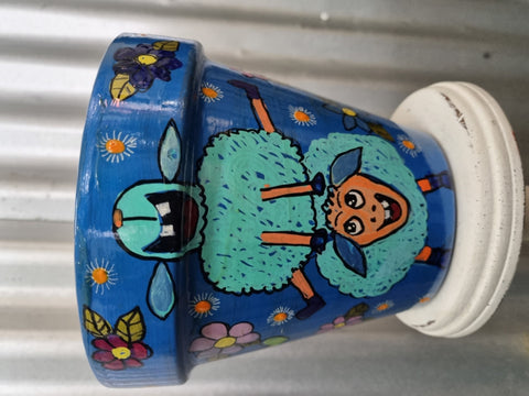 THE POT LADY HAND PAINTED POT LEAP SHEEP