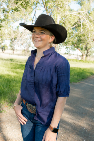 BLACK COLT LADIES SHIRT S/S LINEN AVA NAVY [SZ:10]