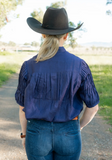 BLACK COLT LADIES SHIRT S/S LINEN AVA NAVY [SZ:10]