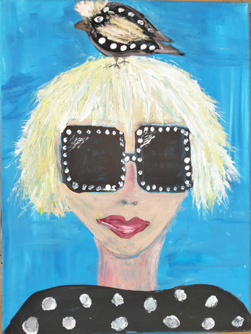 LYNN TUCKER ORIGINAL ART GIRL WITH THE BIRD