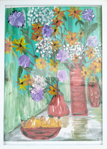 LYNN TUCKER ORIGINAL ART FRAMED FLOWERS IN VASE #1 