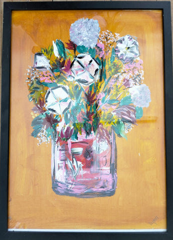 LYNN TUCKER ORIGINAL ART FRAMED FLOWERS IN VASE #2