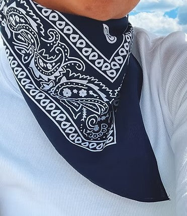 TREASURE CHEST CO SCARF - PAISLEY BASICS SCARF - NAVY BLUE 