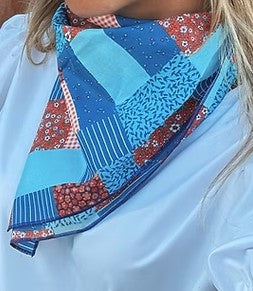 TREASURE CHEST CO SCARF - RED & BLUE PATCHWORK SCARF