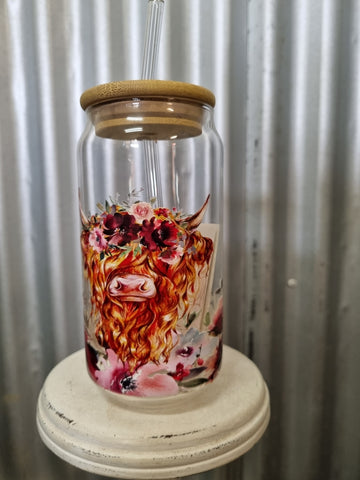 LOVE LACEY GLASS TUMBLER WITH LID & STRAW - HIGHLANDER ROSES