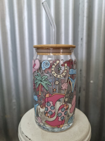 LOVE LACEY GLASS TUMBLER WITH LID & STRAW - COASTAL COWGIRL