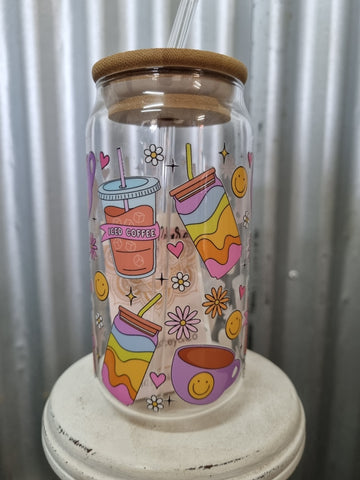 LOVE LACEY GLASS TUMBLER WITH LID & STRAW - SMILE WORTHY