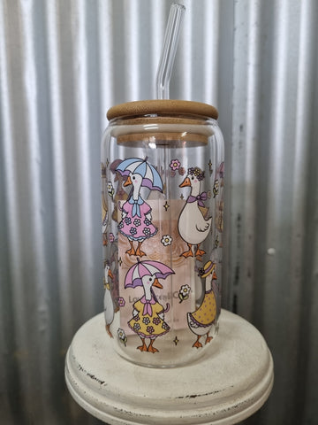 LOVE LACEY GLASS TUMBLER WITH LID & STRAW - DUCK DUCK GOOSE