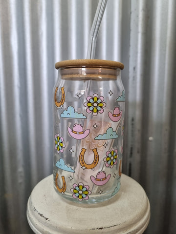 LOVE LACEY GLASS TUMBLER WITH LID & STRAW - SHADY SHOES