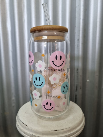 LOVE LACEY GLASS TUMBLER WITH LID & STRAW - CHEEKY CHERUBS