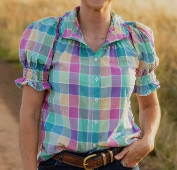 BLACK COLT LADIES SHIRT SHORT SLEEVE CHECK PASTEL [SZ:10]