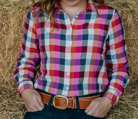 BLACK COLT LADIES SHIRT L/S ELLIE - PINK CHECK [SZ:10]