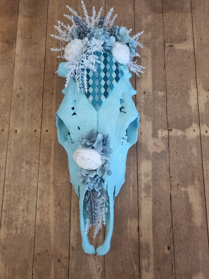 A TOUCH OF CANDY OAK - FLORAL SKULL - TURQUOISE BLUE