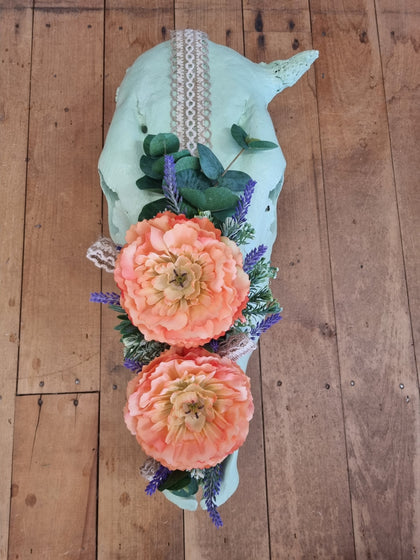 A TOUCH OF CANDY OAK - FLORAL SKULL - AQUA GREEN