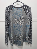 CRUEL GIRL LADIES L/S TOP - GREY TURQUOISE LEOPARD PRINT - CTK7834001 GRY [SZ:2XL]