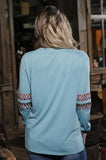 CRUEL GIRL LADIES L/S TOP - TURQUOISE WITH PRINT POCKET AND SLEEVE BANDS - CTK7209002 TUR [SZ:XXL]