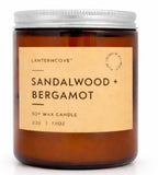 LANTERNCOVE CANDLES - GLO - GLASS JAR TIN LID 212g - SANDALWOOD & BERGAMOT